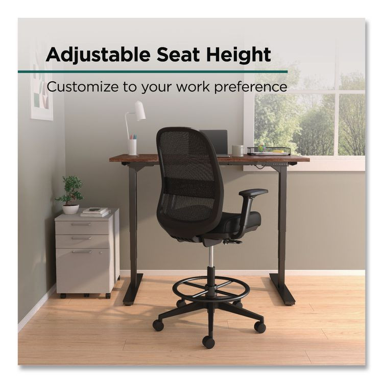 WORKPLACE2.0 WP62996CC Bedford Task Stool, Supports Up to 275 lb, 26.5 x 33.6 Seat Height, Black Seat, Black Back, Black Base