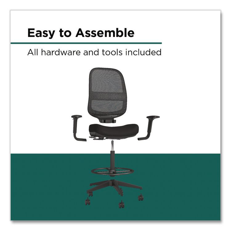 WORKPLACE2.0 WP62996CC Bedford Task Stool, Supports Up to 275 lb, 26.5 x 33.6 Seat Height, Black Seat, Black Back, Black Base