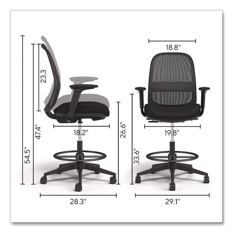 WORKPLACE2.0 WP62996CC Bedford Task Stool, Supports Up to 275 lb, 26.5 x 33.6 Seat Height, Black Seat, Black Back, Black Base