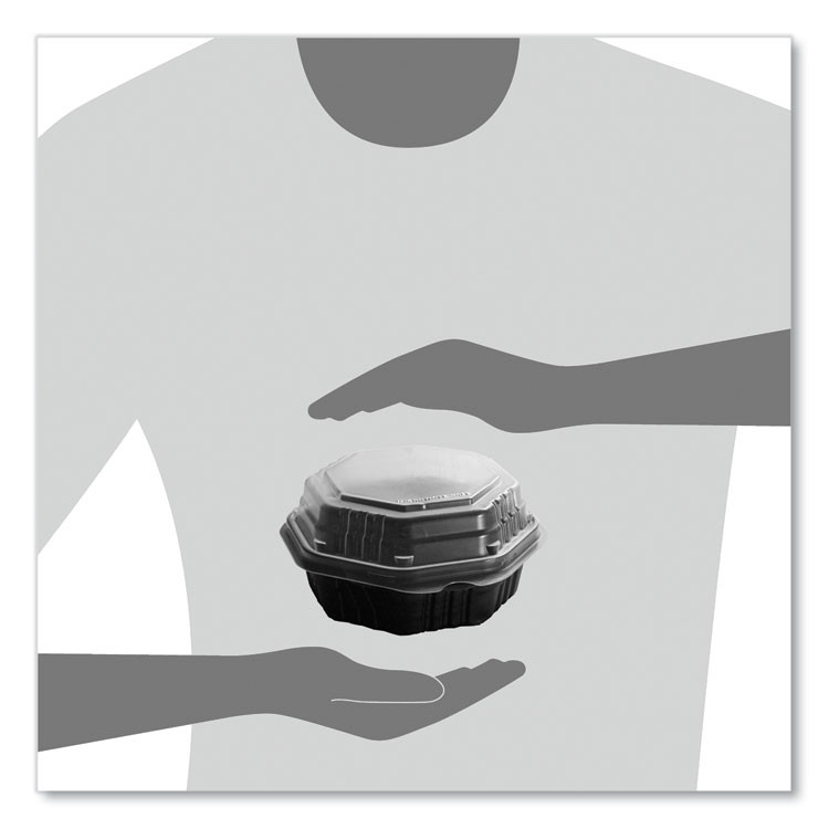 DART SOLO® 806011PP94 OctaView Hinged-Lid Hot Food Containers, 6.3 x 3.1 x 1.5, Black/Clear, Plastic, 200/Carton