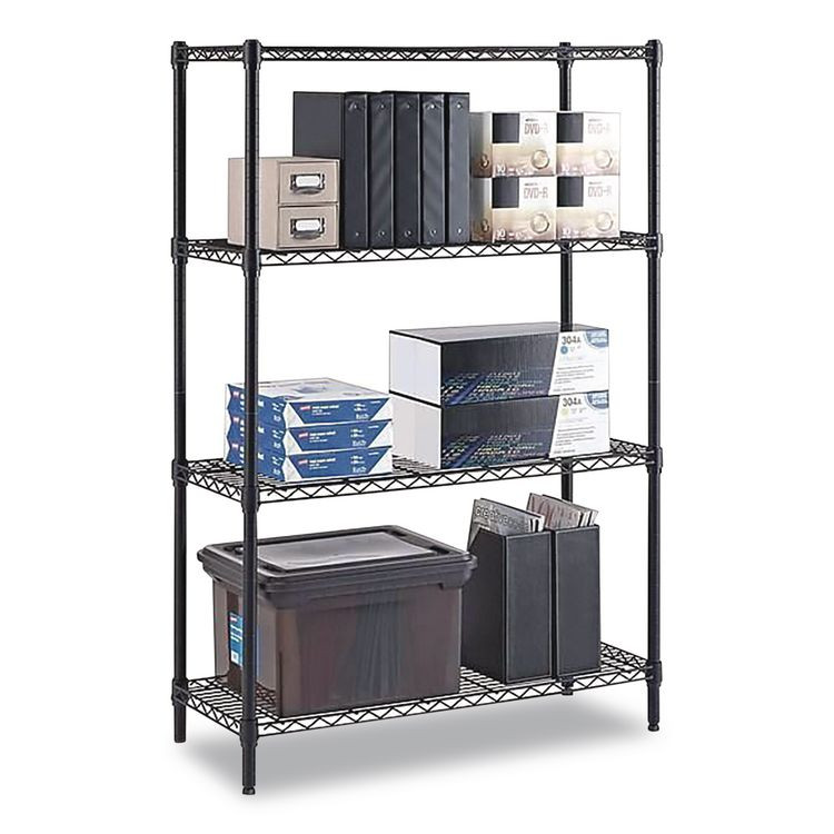 WHALEN FURNITURE MANUFACTURING WS1436544B 4-Shelf Wire Shelving Unit, 36w x 14d x 54h, Black