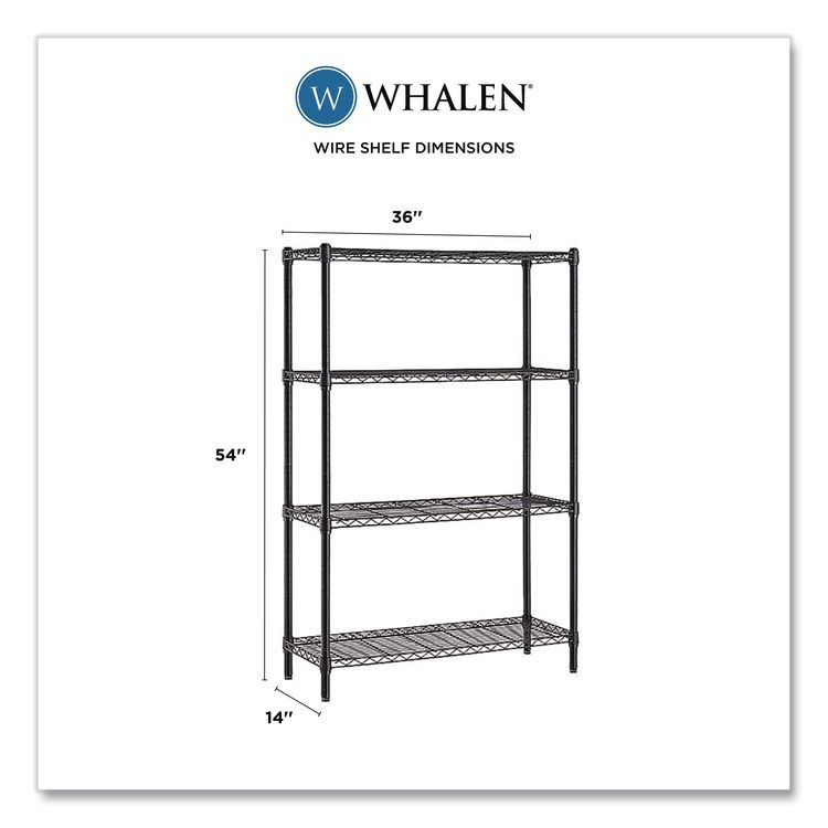 WHALEN FURNITURE MANUFACTURING WS1436544B 4-Shelf Wire Shelving Unit, 36w x 14d x 54h, Black