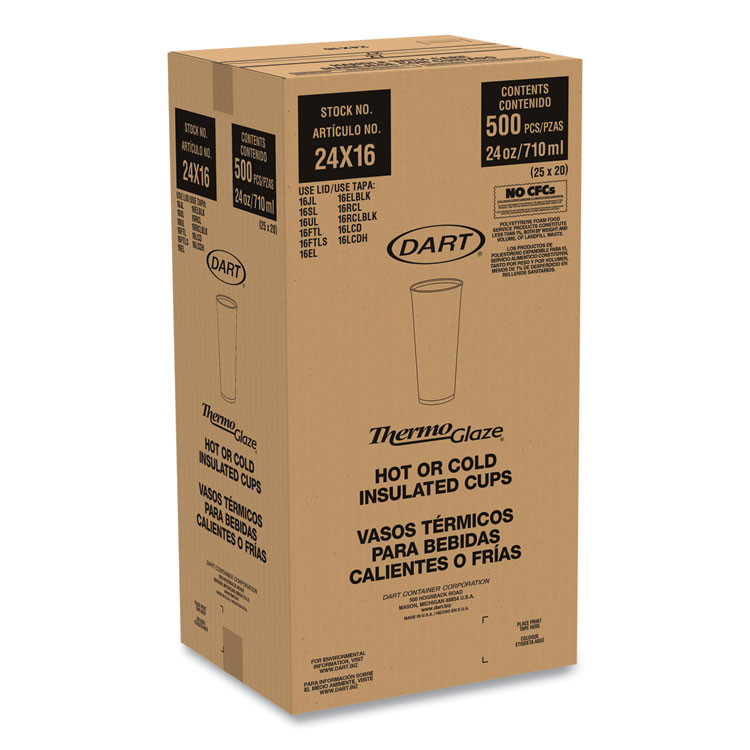 DART 24X16G Cafe G Foam Hot/Cold Cups, 24 oz, Brown/Green/White, 20/Bag, 25 Bags/Carton