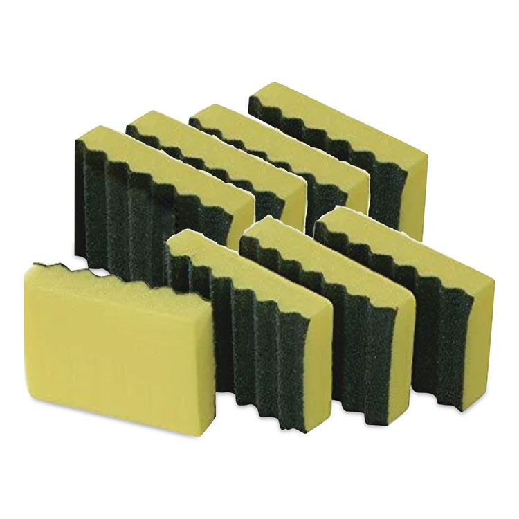 QUICKIE 2052220 Heavy-Duty Scrubber Sponge, 4 x 2.5, 1" Thick, Yellow/Green, 6/Pack