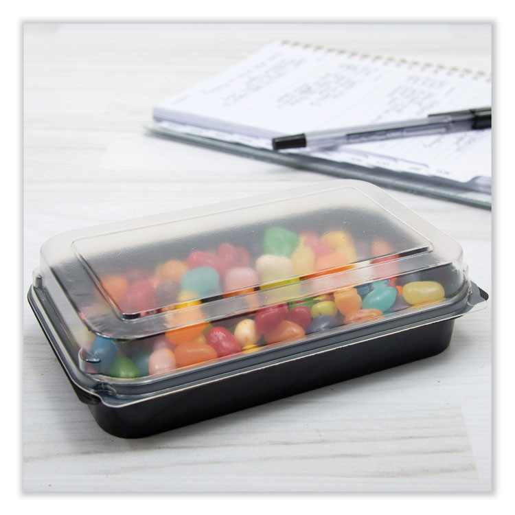 DART SOLO® 850618-PS94 Creative Carryouts BoxLine Black Base/Clear Lid Hinged Containers, 3.9 x 6 x 1.8, Plastic, 500/Carton