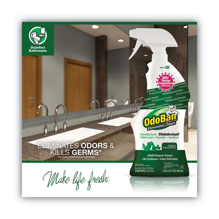 CLEAN CONTROL CORPORATION OdoBan® 910062-Q12 RTU Odor Eliminator and Disinfectant, Eucalyptus, 32 oz Spray Bottle, 12/Carton