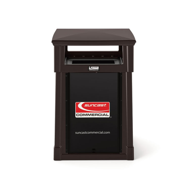 SUNCAST CORPORATION Commercial® RMCC3501 Resin Customizable Garbage Can with Covered Lid, 34.4 gal, Plastic, Java
