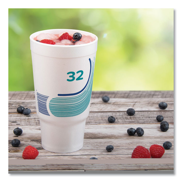 DART 32AJ20B Breeze Hot/Cold Insulated Foam Drinking Cups, Pedestal Cup, 32 oz, Teal/White/Blue, 400/Carton