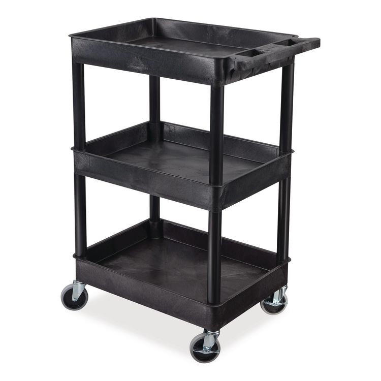 LUXOR WORKSPACES, LLC STC111B ENDURA Three-Shelf Utility Cart, Plastic, 300 lb Capacity, 26.5" x 18.5" x 39.25", Black