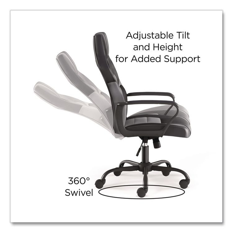 EMERGE 61108 Vector Luxura Faux Leather Gaming Chair, Supports Up to 275 lbs, Black/Gray Seat, Black/Gray Back, Black Base