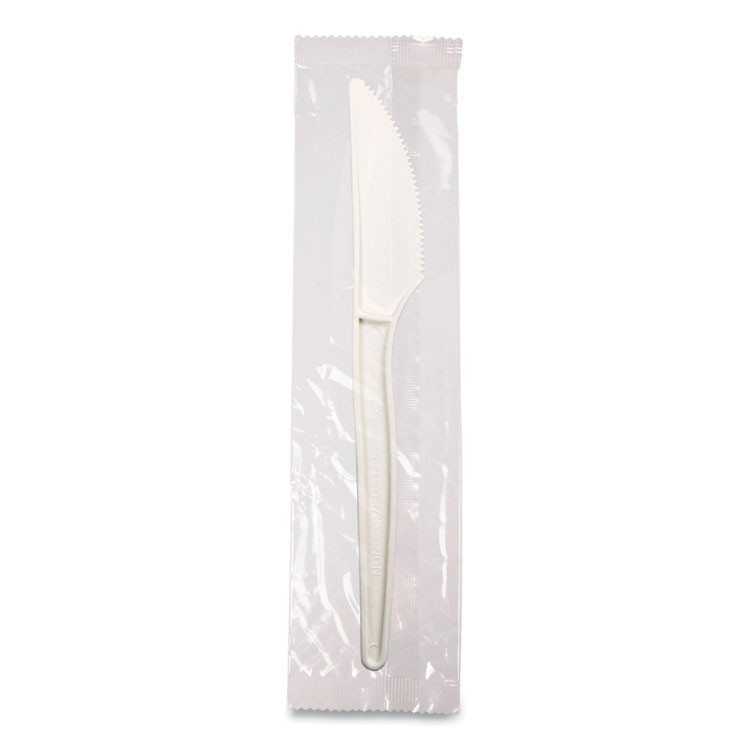 WNA, INC. EPS071 EcoSense Renewable Plant Starch Cutlery, Individually Wrapped, Mediumweight Knife, Plastic, Natural, 750/Carton