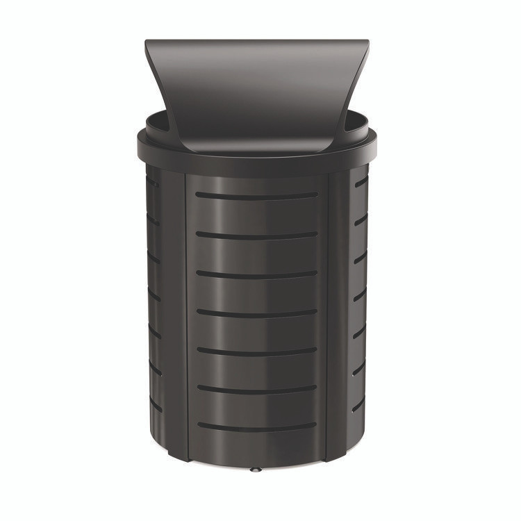 SUNCAST CORPORATION Commercial® MTCRND3501 Outdoor Decorative Metal Trash Can with Roto-Molded Lid, 35.38 gal, Plastic, Black