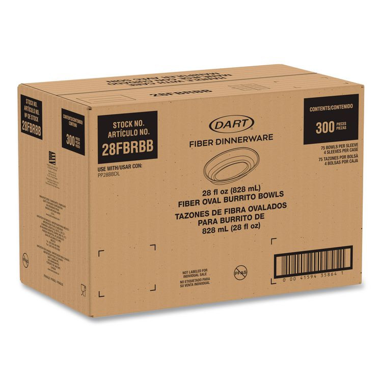 DART 28FBRBB Compostable Fiber Containers, Pro Planet Seal, Bowl, 28 oz, Natural, 300/Carton