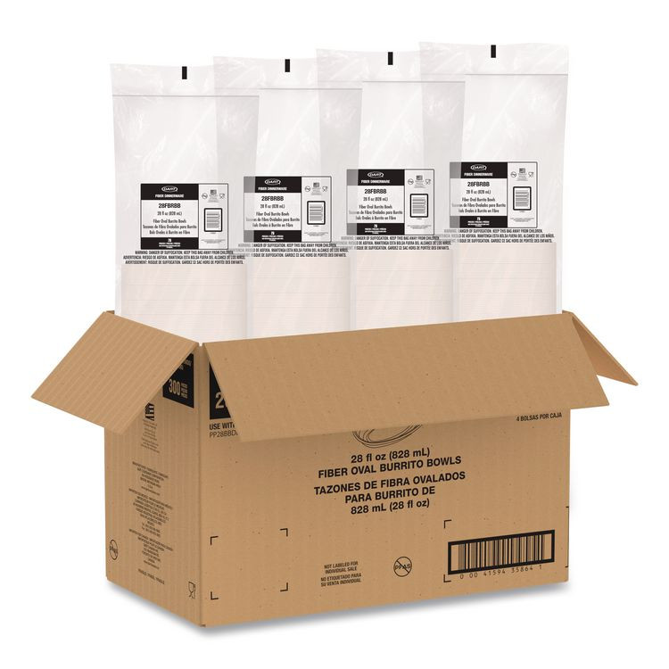 DART 28FBRBB Compostable Fiber Containers, Pro Planet Seal, Bowl, 28 oz, Natural, 300/Carton
