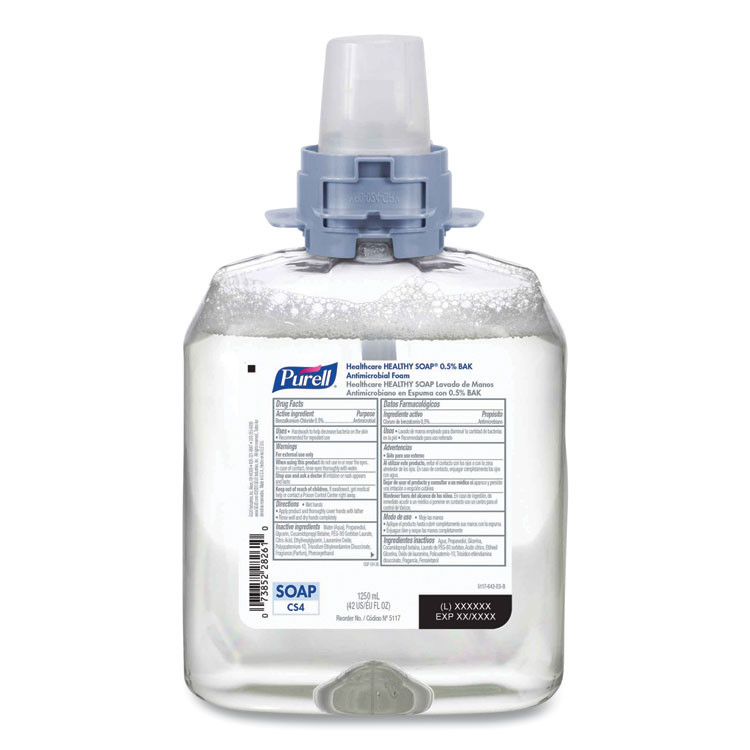 GO-JO INDUSTRIES PURELL® 511704CT HEALTHY SOAP 0.5 BAK Antimicrobial Foam Refill, For CS4 Dispensers, Light Floral Scent, 1,250 mL, 4/Carton