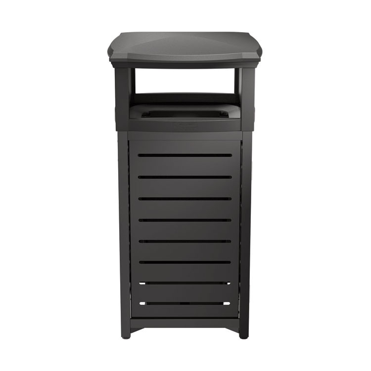 SUNCAST CORPORATION Commercial® MTCSQ300 Outdoor Decorative Metal Square Trash Can with Two-Way Lid, 29 gal, Plastic, Black