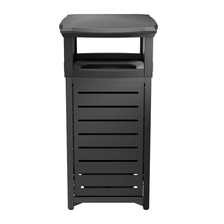 SUNCAST CORPORATION Commercial® MTCSQ300 Outdoor Decorative Metal Square Trash Can with Two-Way Lid, 29 gal, Plastic, Black