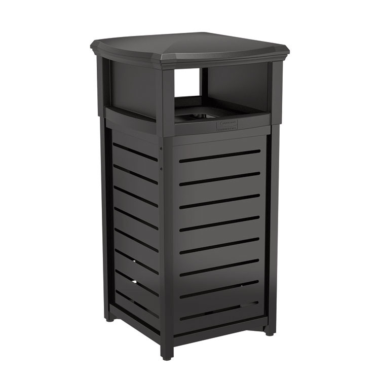 SUNCAST CORPORATION Commercial® MTCSQ300 Outdoor Decorative Metal Square Trash Can with Two-Way Lid, 29 gal, Plastic, Black