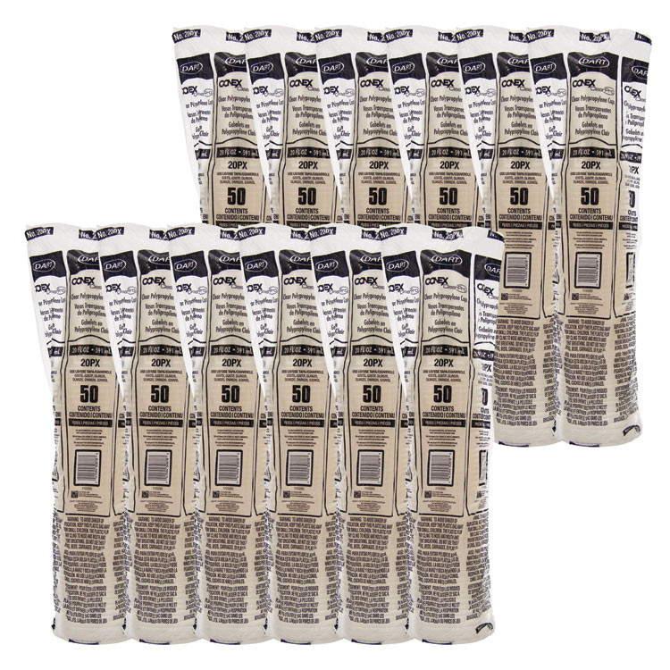DART 20PX Polypropylene Cups, Cold Cups, 20 oz, Plastic, Clear, 50/Bag, 12 Bags/Carton