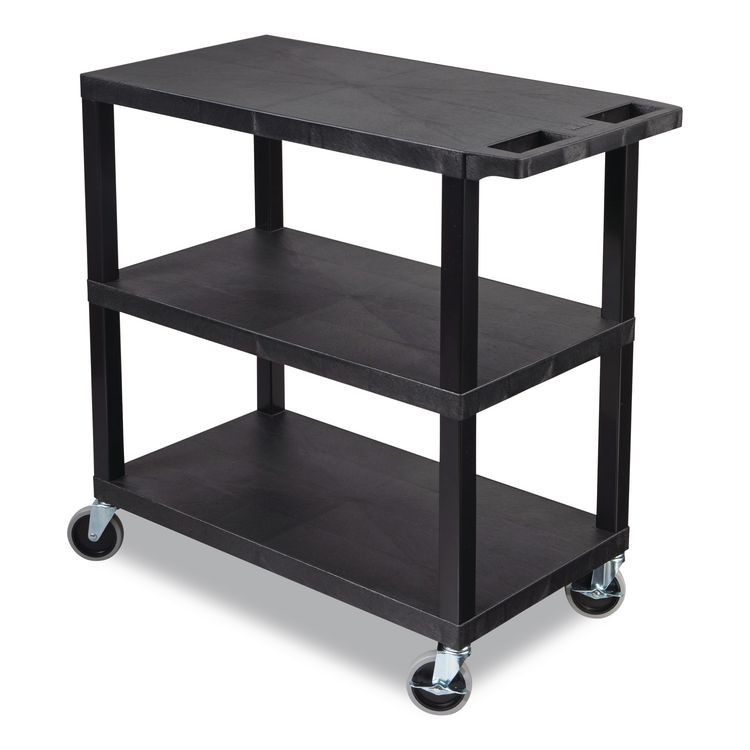 LUXOR WORKSPACES, LLC EC222B TUFFY XL Three-Shelf Multipurpose Utility Cart, Plastic, 300 lb Capacity, 35.25" x 18" x 34.5", Black