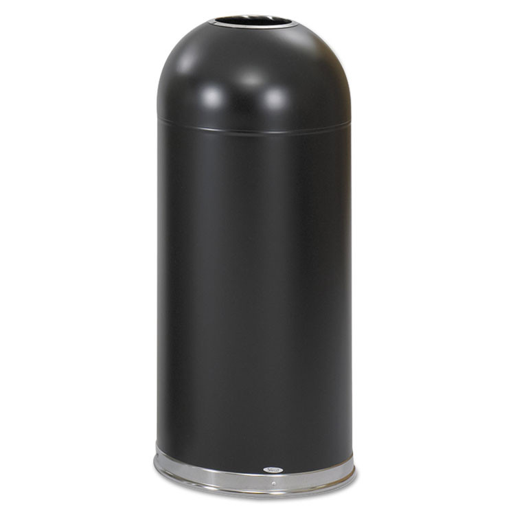 SAFCO PRODUCTS 9639BL Dome Top Receptacle with Open Top, 15 gal, Steel, Black