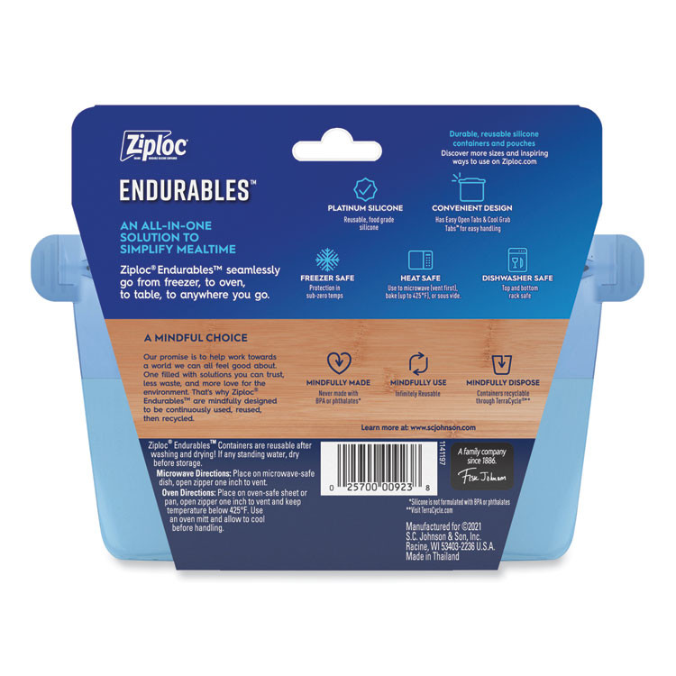 SC JOHNSON Ziploc® 339968 Endurables Resusable Silicone Container, 2 Cups, 4.4 x 3.6 x 6.7, Clear, 4/Carton