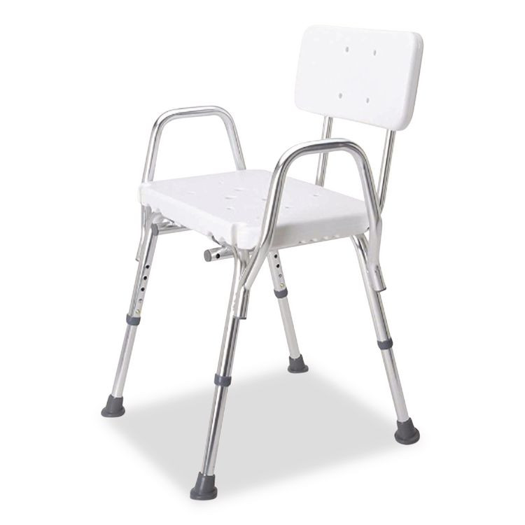 BRIGGS HEALTHCARE DMI® 52217331900 Shower Chair with Back, Supports Up to 350 lb, 16" to 20" Seat Height, White/Silver