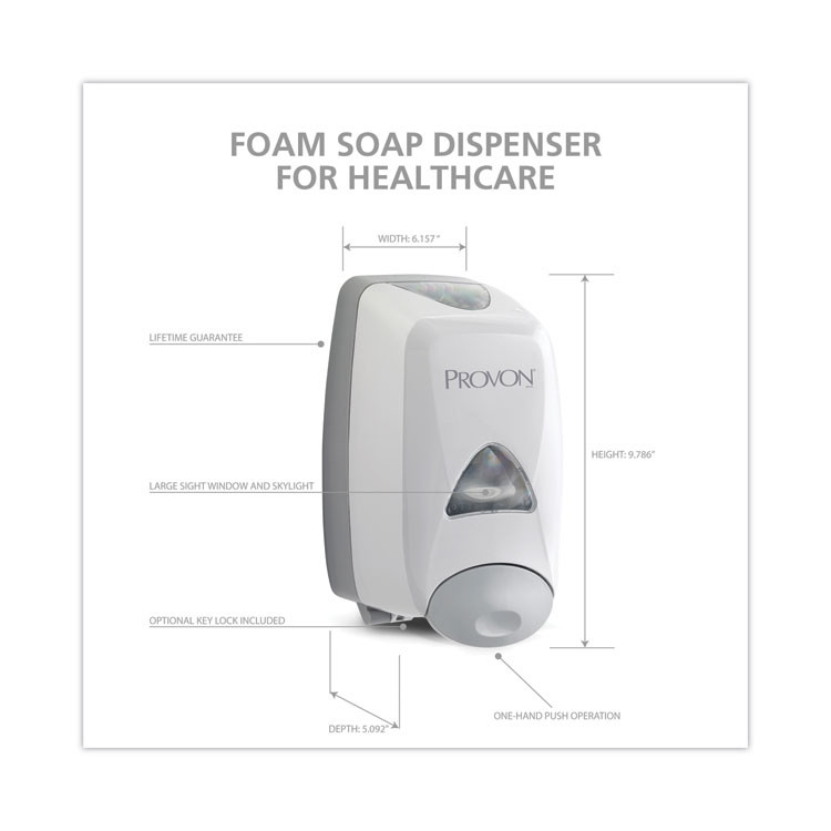 GO-JO INDUSTRIES PROVON® 516006CT FMX-12 Foam Soap Dispenser, 1,250 mL, 6.25 x 5.12 x 9.88, Dove Gray, 6/Carton