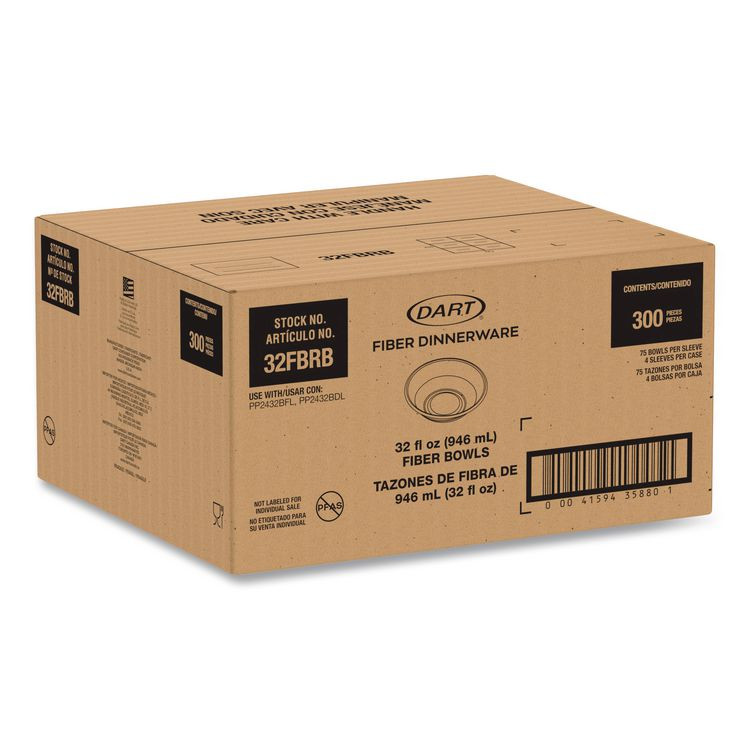 DART 32FBRB Compostable Fiber Containers, ProPlanet Seal, Bowl, 32 oz, Natural, 300/Carton