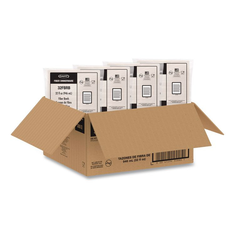 DART 32FBRB Compostable Fiber Containers, ProPlanet Seal, Bowl, 32 oz, Natural, 300/Carton