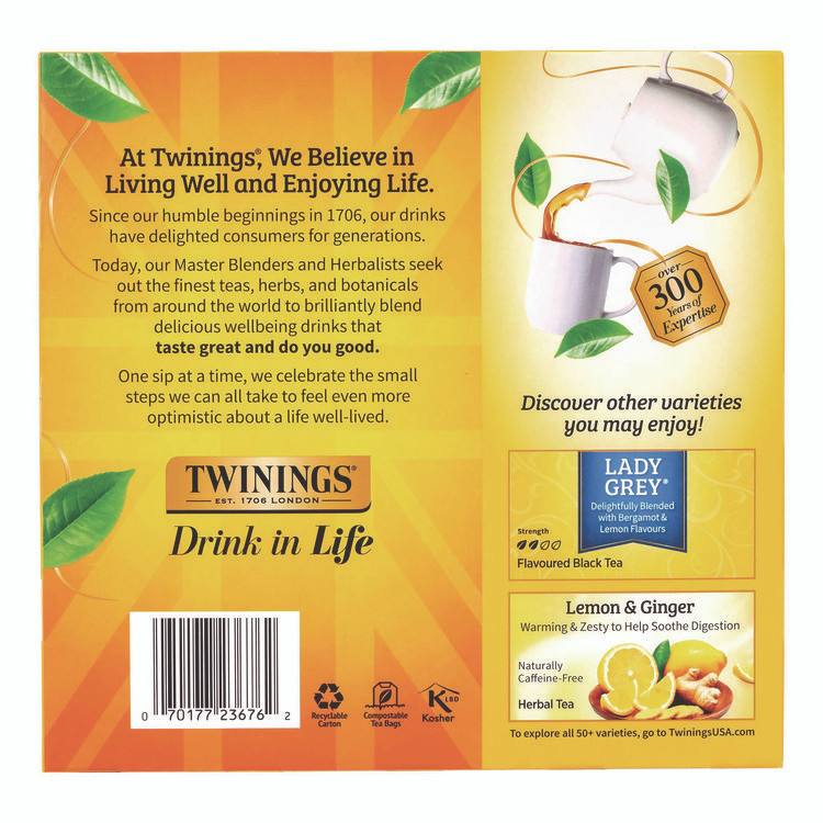 TWININGS NORTH AMERICA INC 22002386 Tea Bags, Earl Grey, Individually Wrapped, 100/Carton