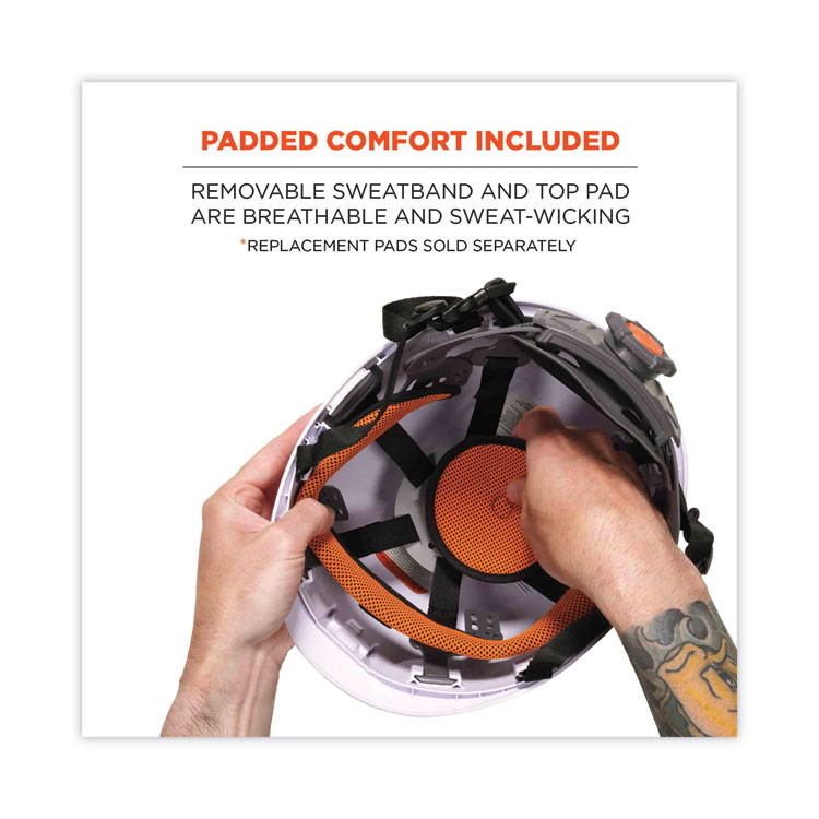 TENACIOUS HOLDINGS, INC. ergodyne® 60215 Skullerz 8974V Class E Safety Helmet with 8991 Visor Kit, Clear Lens, 6-Point Ratchet Suspension, White