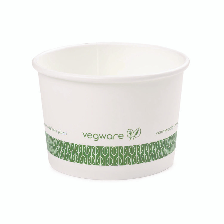 VEGWARE SC08G Soup Containers, 8 oz, 3.5" Diameter x 2.4" h, White/Green, Paper, 1,000/Carton
