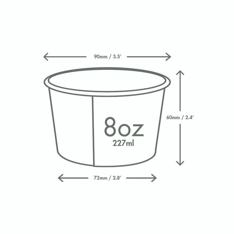 VEGWARE SC08G Soup Containers, 8 oz, 3.5" Diameter x 2.4" h, White/Green, Paper, 1,000/Carton