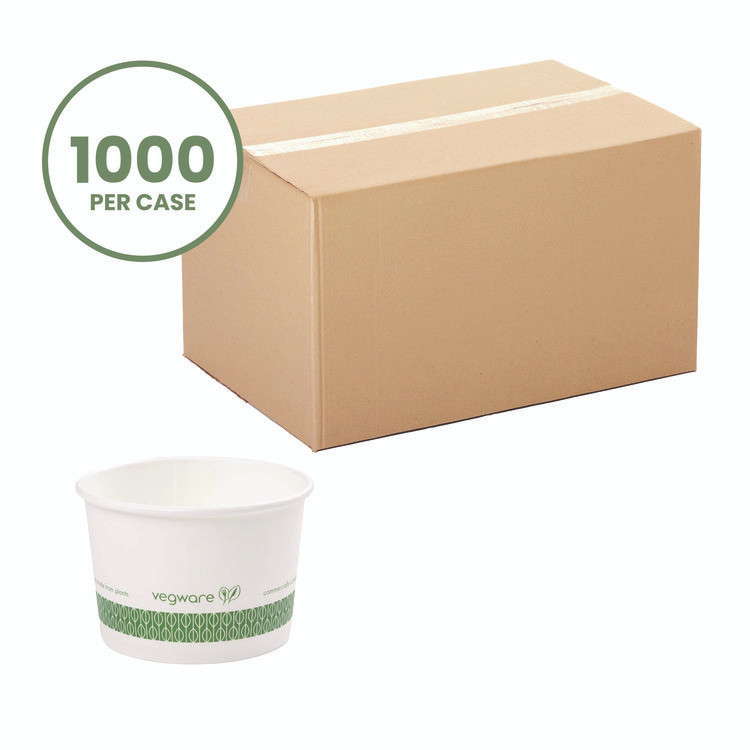 VEGWARE SC08G Soup Containers, 8 oz, 3.5" Diameter x 2.4" h, White/Green, Paper, 1,000/Carton