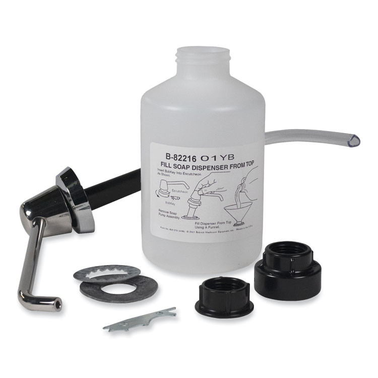 BOBRICK WASHROOM 82216 Manual Top-Fill Liquid Soap Dispenser, 6" Spout, 20 oz, 7.63 x 7.63 x 12.13, Chrome