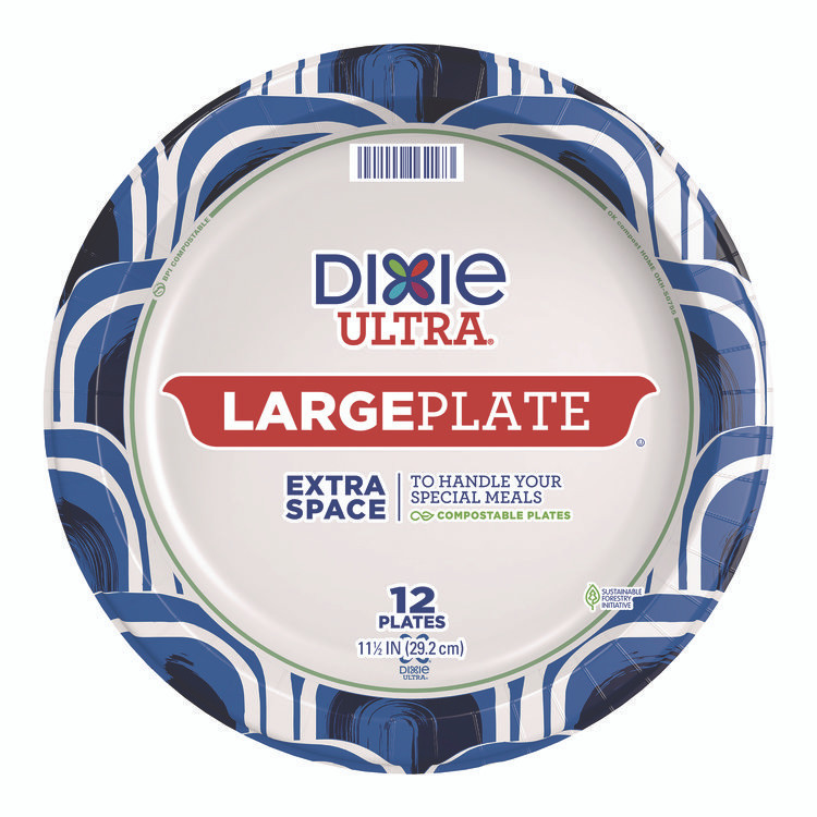GEORGIA PACIFIC Dixie® 16217 Heavy Duty Disposable Dinnerware, Large Plate, Paper, 11.5" dia, Floral, Blue/Yellow/White, 12/Pack
