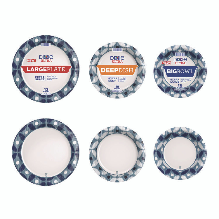 GEORGIA PACIFIC Dixie® 16217 Heavy Duty Disposable Dinnerware, Large Plate, Paper, 11.5" dia, Floral, Blue/Yellow/White, 12/Pack