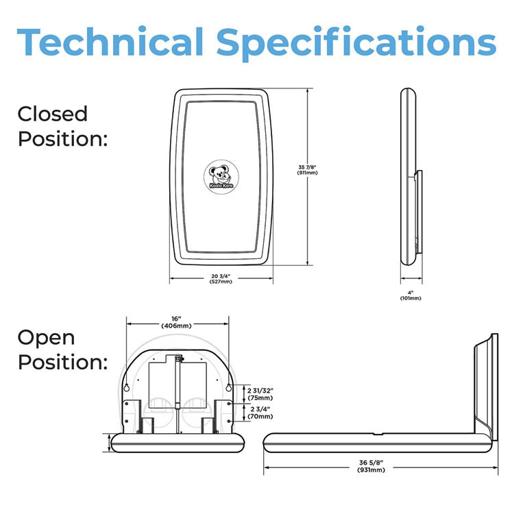 BOBRICK WASHROOM Koala Kare® KB30101 Baby Changing Station, 20.75 x 35.88, Gray