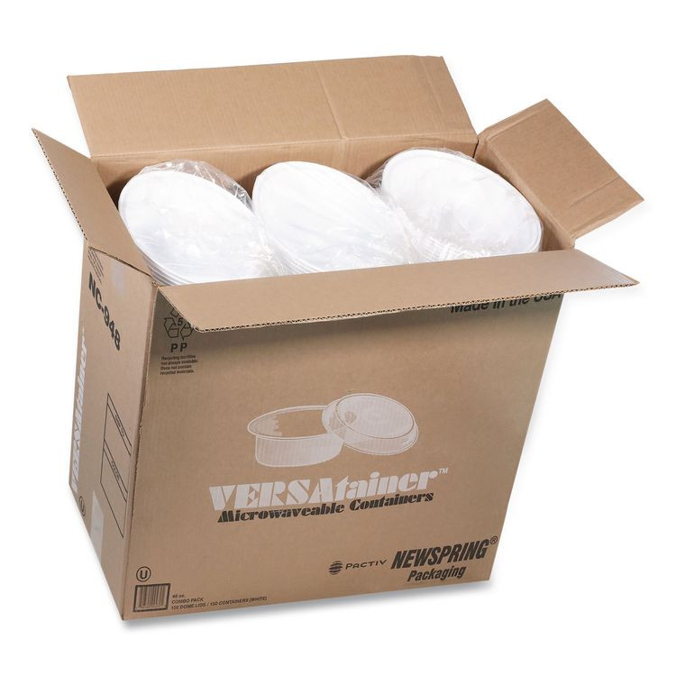 PACTIV EVERGREEN CORPORATION NC948 Newspring VERSAtainer Microwavable Containers, 48 oz, 9.5 x 9.5 x 2.4, White/Clear, Plastic, 150/Carton