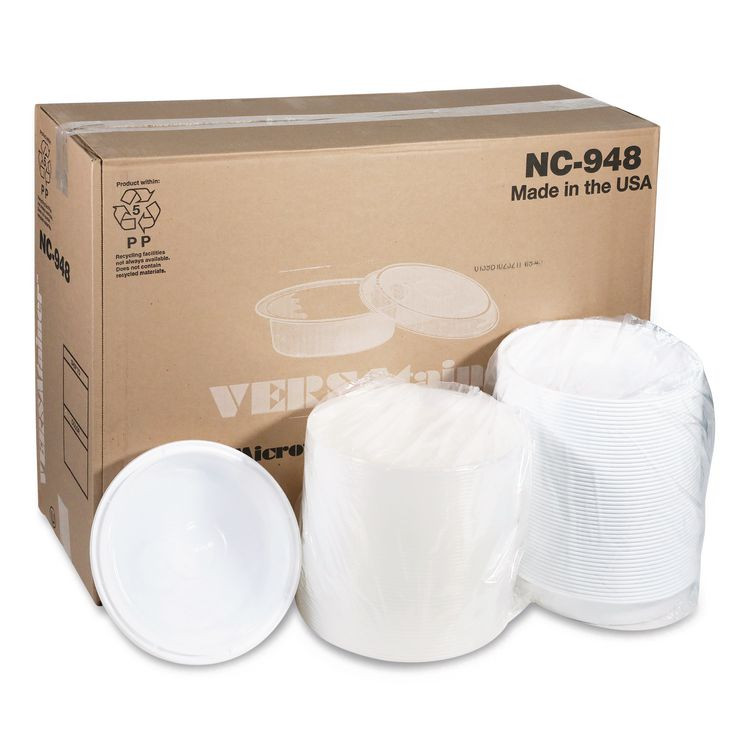 PACTIV EVERGREEN CORPORATION NC948 Newspring VERSAtainer Microwavable Containers, 48 oz, 9.5 x 9.5 x 2.4, White/Clear, Plastic, 150/Carton