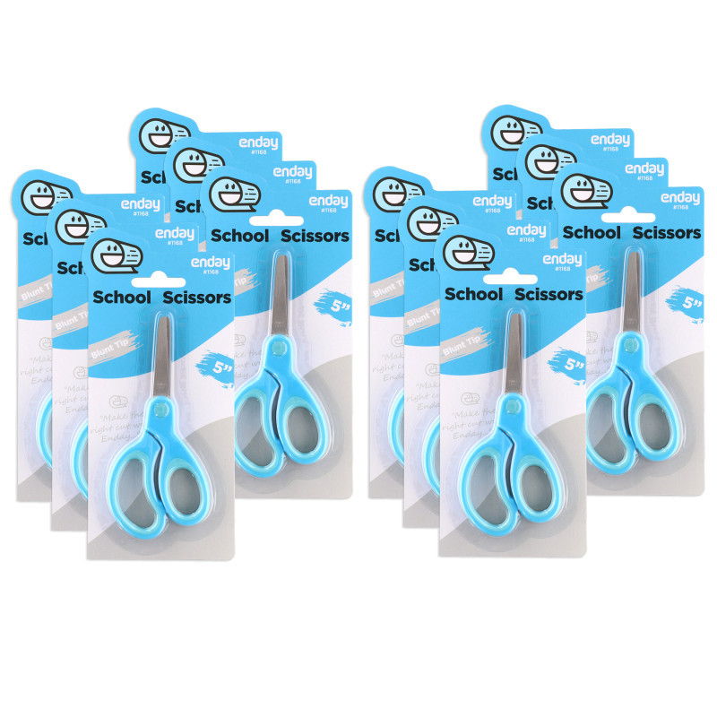 MIX N MORE enday Soft Grip School Scissors, 5", Round Tip, Blue, 6 Per Pack, 2 Packs