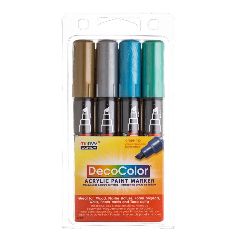 UCHIDA OF AMERICA, CORP Marvy Uchida® DecoColor® Acrylic Paint Markers, 315-S, Chisel Tip, Metallic Colors, Set of 4