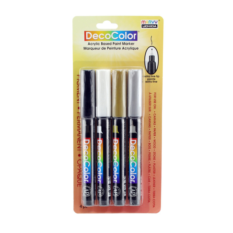 UCHIDA OF AMERICA, CORP Marvy Uchida® DecoColor® Acrylic Paint Markers, Extra Fine Tip, Color Set B, Set of 4