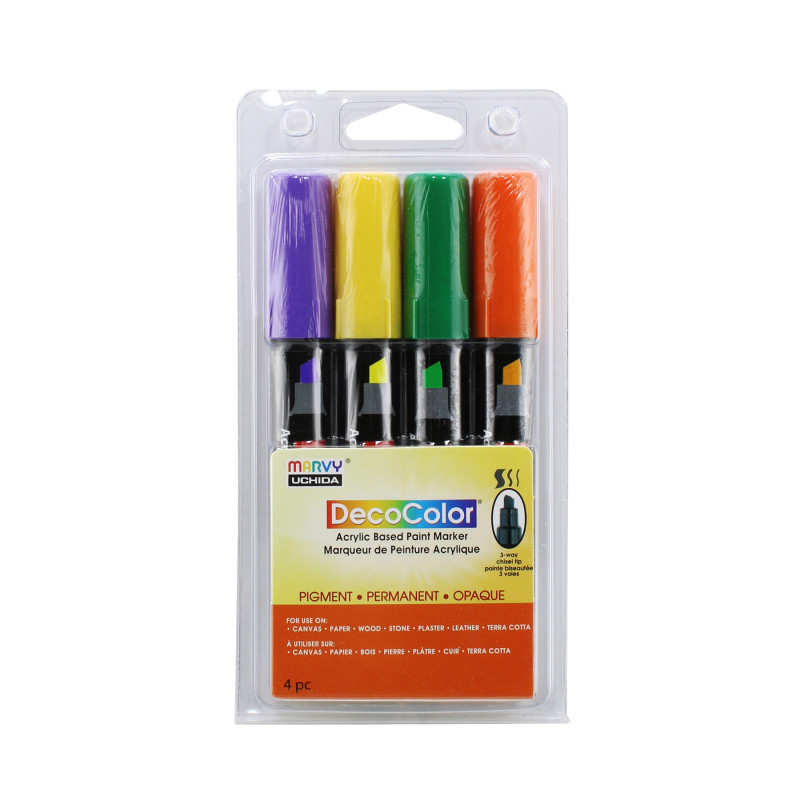 UCHIDA OF AMERICA, CORP Marvy Uchida® DecoColor® Acrylic Paint Markers, 315-S, Chisel Tip, Festive Colors, Set of 4