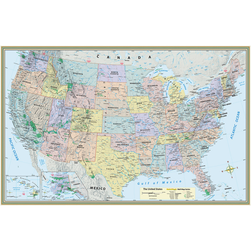 BARCHARTS, INC. QuickStudy® U.S. Map Laminated Poster, 50" x 32"
