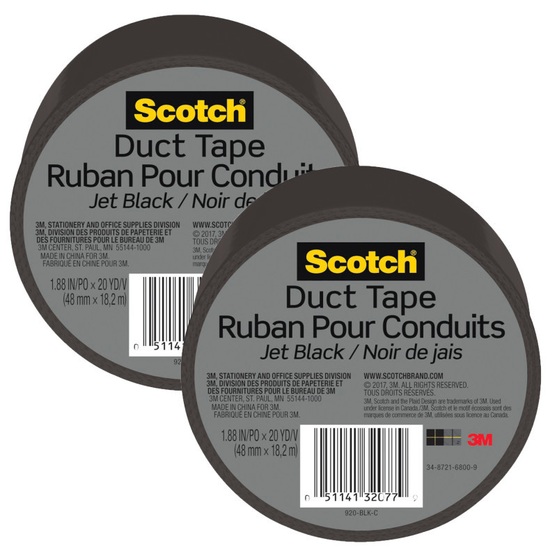 3M COMPANY Scotch® Duct Tape for Artists, 1.88 in x 20 yd (48 mm x 18.2 m), Jet Black, Pack of 2