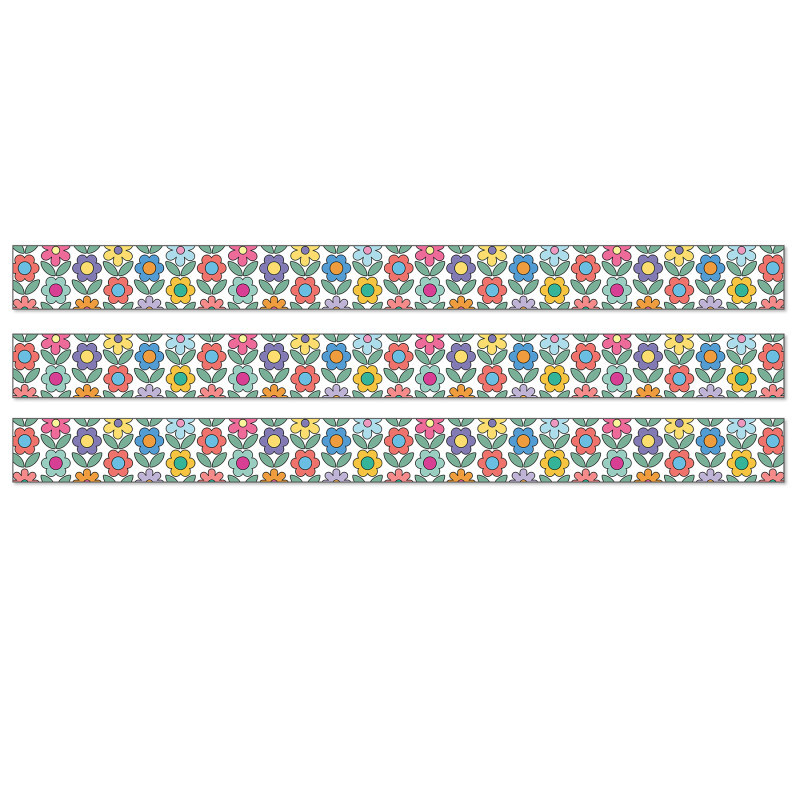 CARSON DELLOSA EDUCATION Carson Dellosa Education Happily Ever Elementary Retro Remix Flowers Straight Bulletin Board Borders, 36 Feet Per Pack, 3 Packs