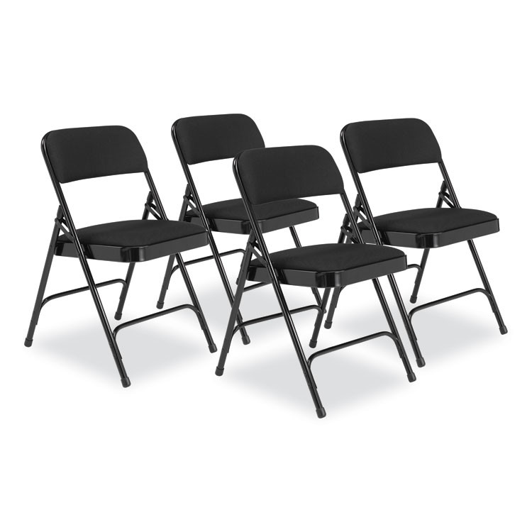 NATIONAL PUBLIC SEATING NPS® 2210 2200 Series Fabric Dual-Hinge Folding Chair, Supports 500 lb, Midnight Black Seat/Back, Black Base, 4/Carton