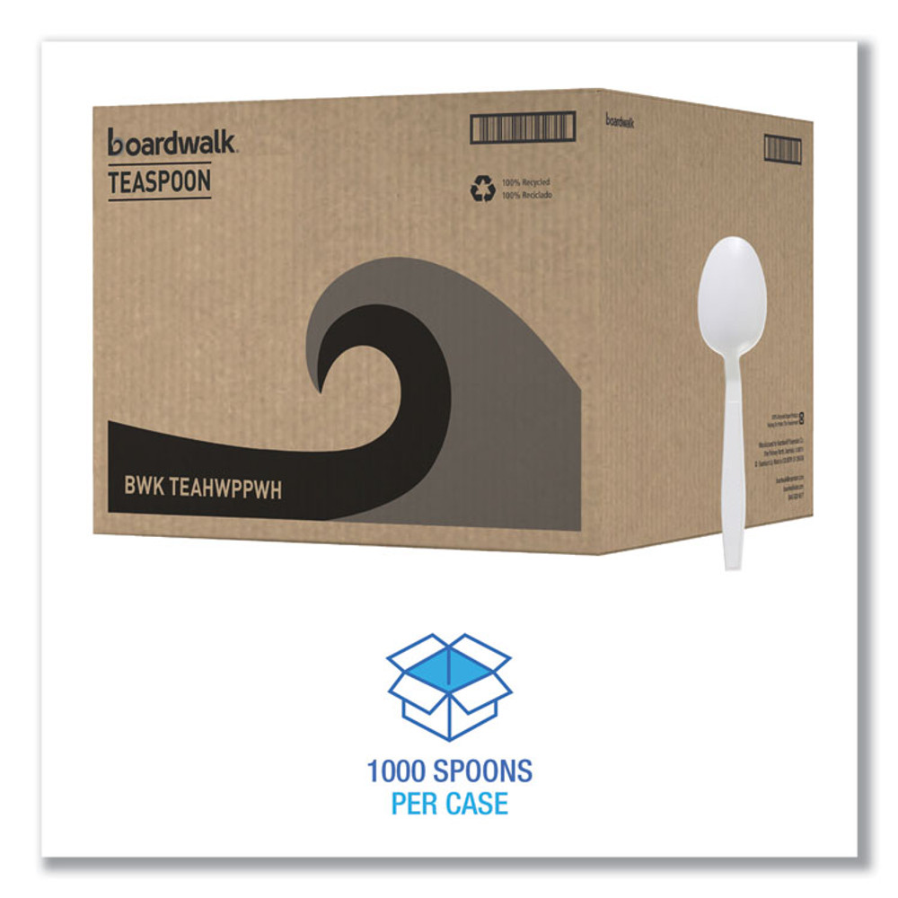 BOARDWALK TEAHWPPWH Heavyweight Polypropylene Cutlery, Spoon, Plastic, White, 1,000/Carton